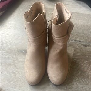 Tan Suede Ankle Booties with Rounded Toe